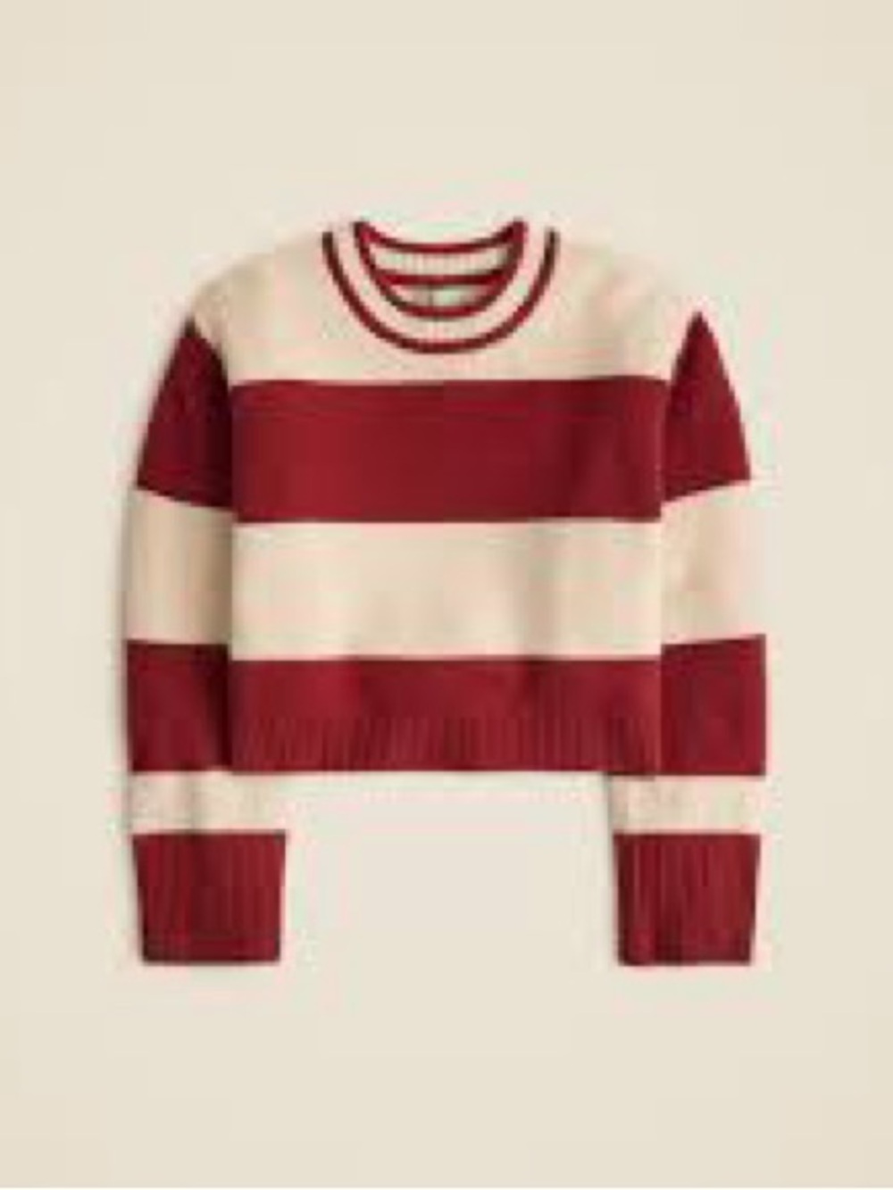 J. Crew Cashmere Striped Crew Neck Sweater Red Rust Cream Small